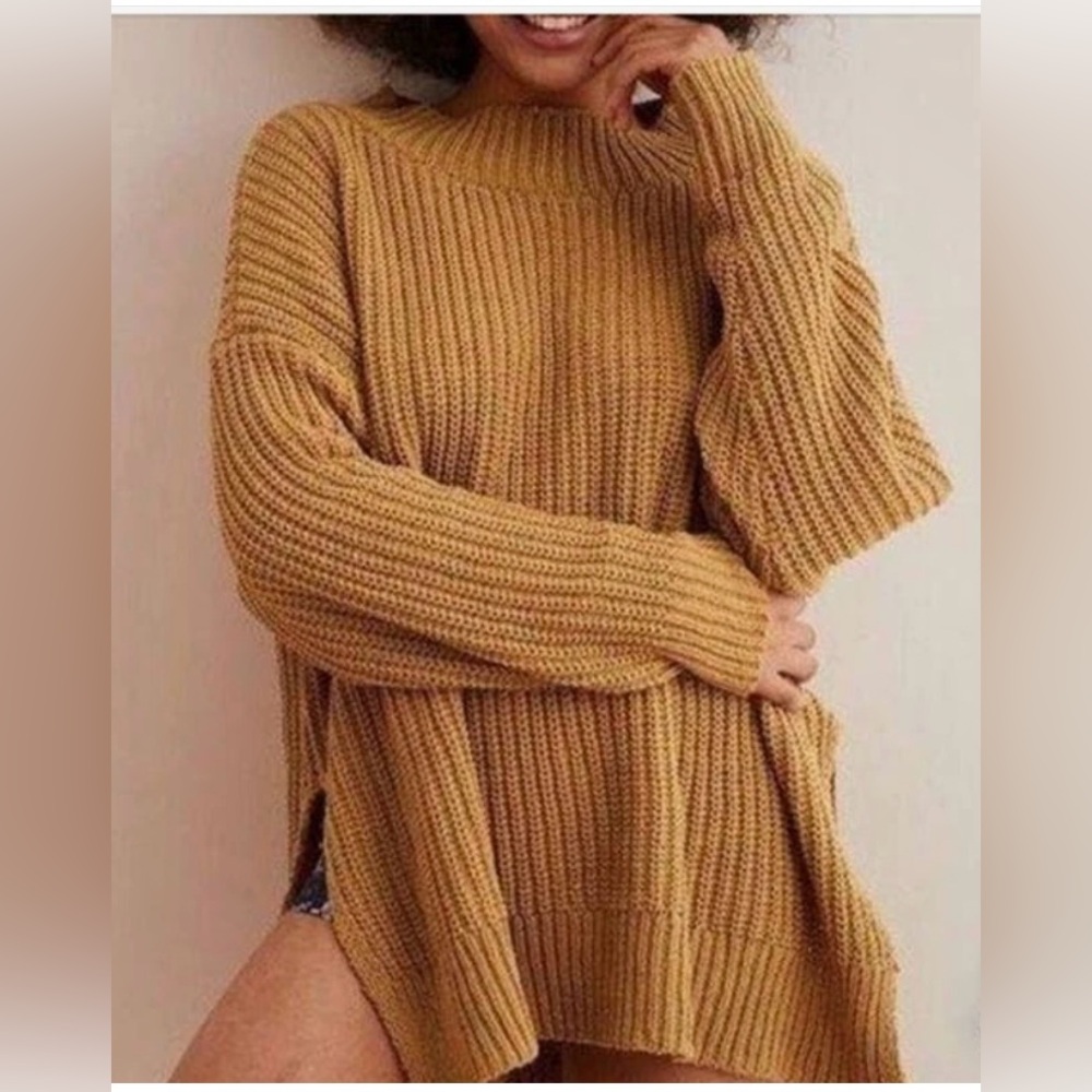 Aerie Chenille Cozy Mustard Knit Sweater